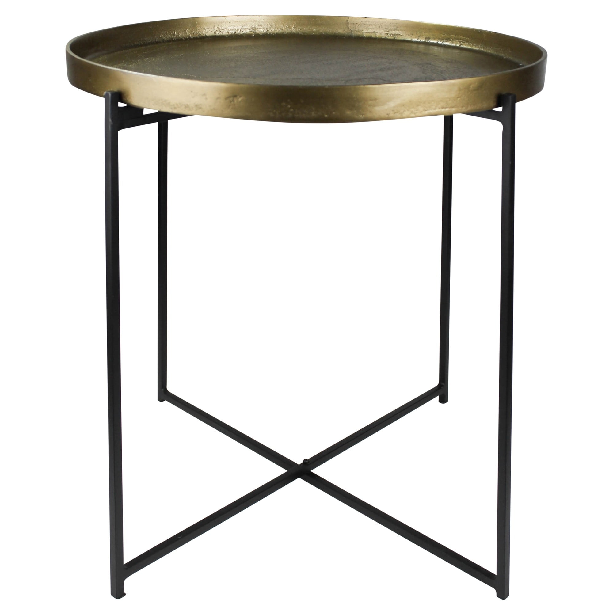 Rustic Gold and Black Round Metal Tray Top Table, 19.5"