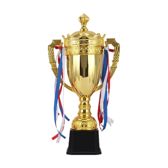 Gold Metal Trophy Cup with Crown Lid, Sports Competition Award Trophy for Basketball, Football, Games