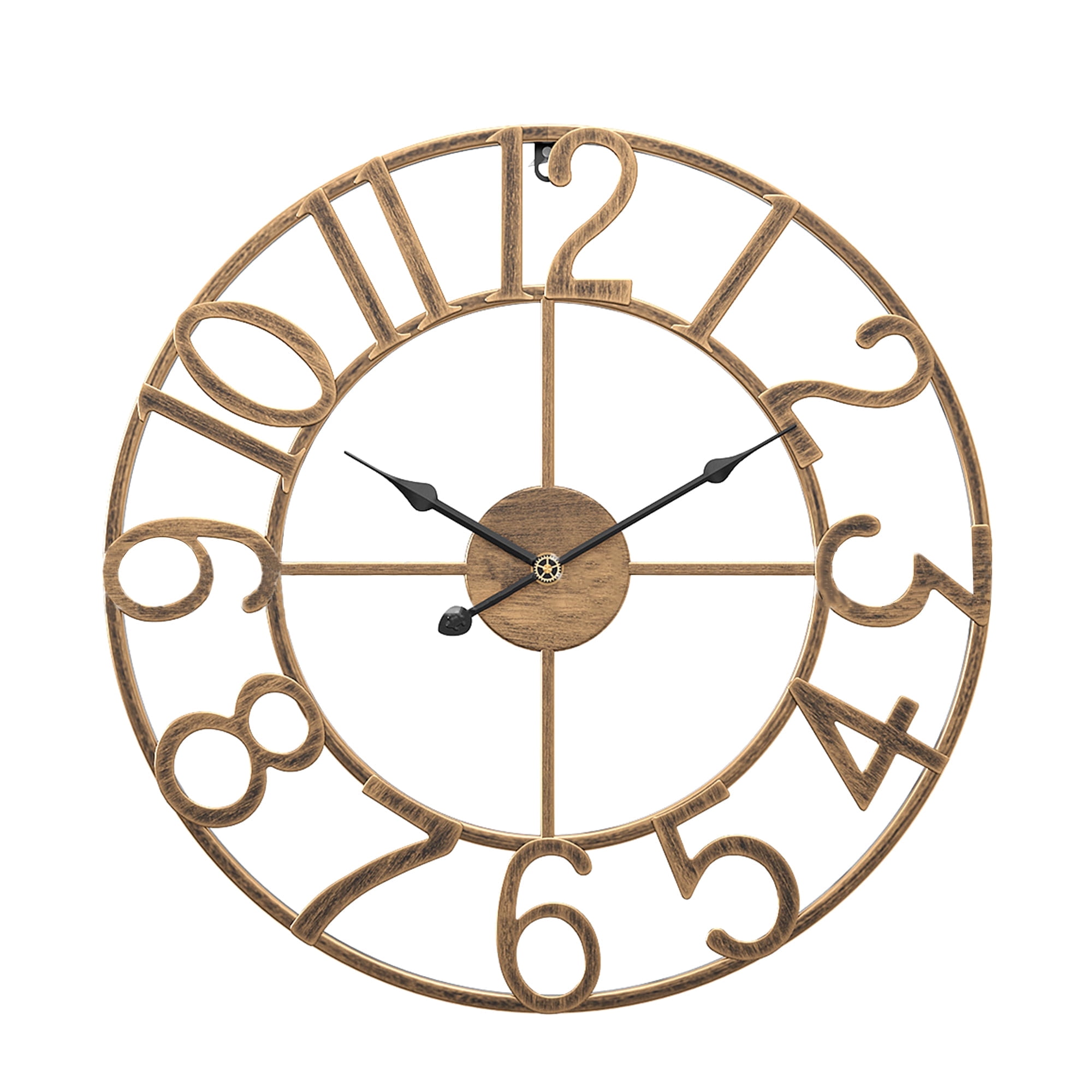 Arsvita Wall Clock, 16" Silent Non-Ticking, Battery Operated, Oversized, Decorative Retro Gold Metal Clock for Living Room,Farmhouse, Dinner Room,Indoor, Outdoor Decor(40cm, Gold Arabic Number)