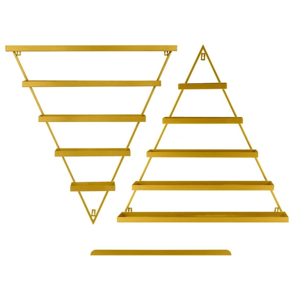 Gold Metal Wall Mounted Nail Polish Rack, 6 Sets Triangular 21.7''4.3''27'' Cosmetic Organizer, Heavy Duty Essential Oil Display Shelves for Spa Salon Home