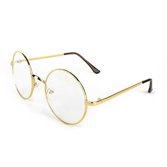 Gold Metal Wire Frame Round Clear Lens Circle Eye Glasses Nerd Santa Costume