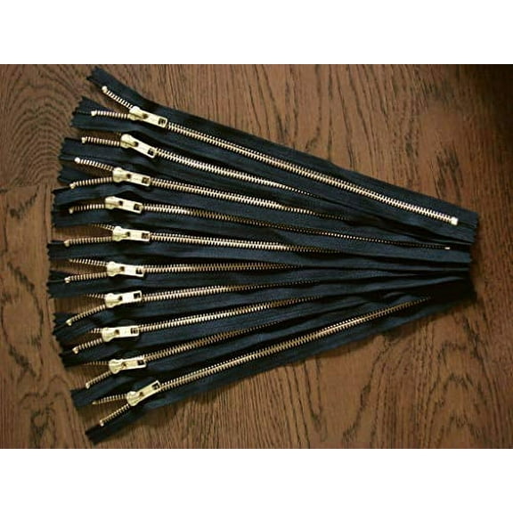 Gold Metal Zippers in Black No. 5 YKK Zipper Pack of 12 8 inch
