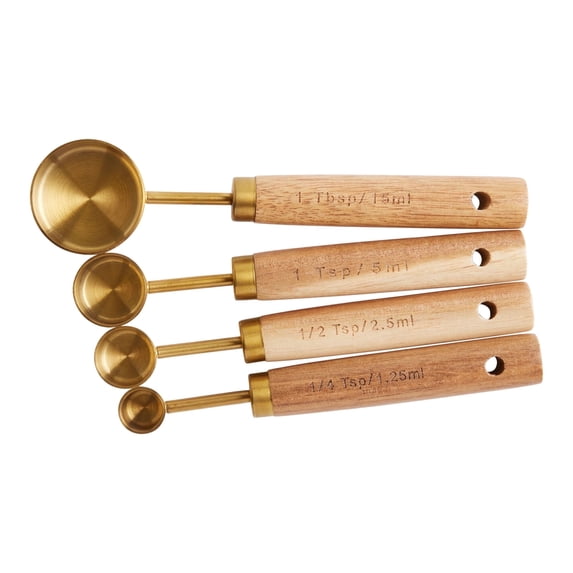 Gold Metal and Wood Nesting Measuring Spoons