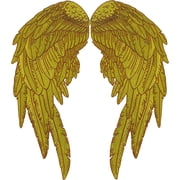 Gold Metallic Angel Wing Patches 14" | "Saints & Sinners" Realistic Wings and Feather Guardian Angels Back Patch | Embroidered Iron On | Large 2pc. Set - by Nixon Thread Co.
