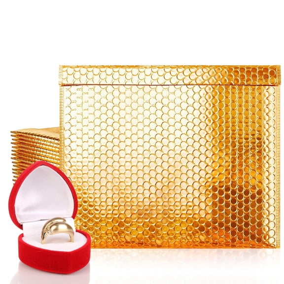 Gold Metallic Bubble Mailers, 13 x 11 in, Pack of 50 Padded Waterproof Envelopes