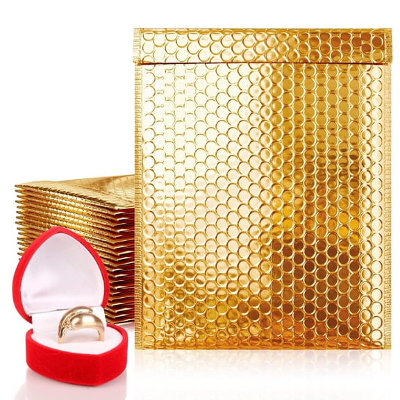 Metallic Bubble Mailers Gold with Self Seal Closure and 3/16 Inch Cushioning, Pack of 250, 5 x 9 in