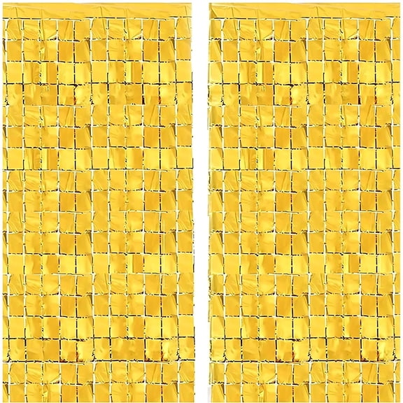 Gold Metallic Foil Square Curtain Backdrop for Birthday, Wedding, Baby Shower, Photo Booth and Party Decorations