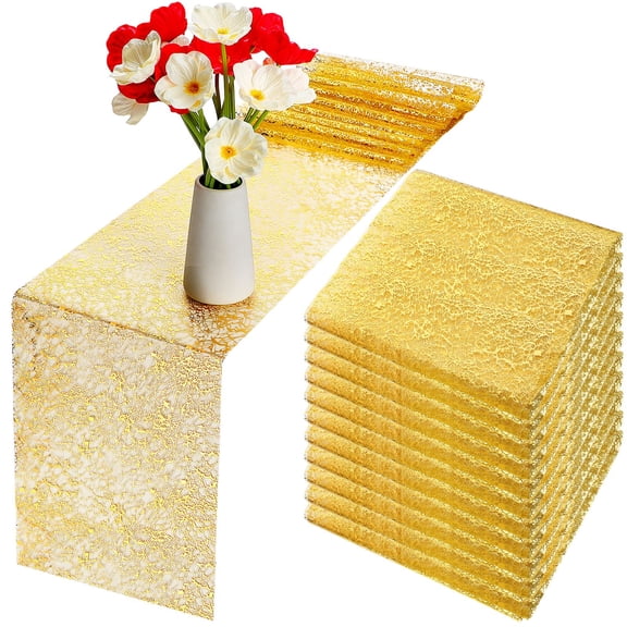 Gold Metallic Foil Table Runners 12 Pack 11 x 84 Inch Polyester Party Decorations