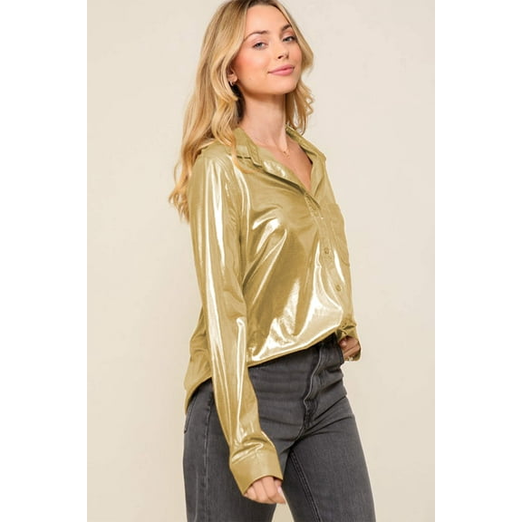 Gold Metallic Luster Chest Pocket Shirt