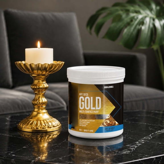 Gold Metallic Paint 500ml, Water Based Art Deco Paint for Crafts Furniture Home Decor, Large Capacity Gold Foil Paint for Big DIY Projects