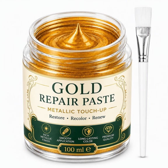 Gold Metallic Refinishing Repair Paste with Brush, High-Gloss Gold Touch-Up Paint, for Metal, Wood, Frames, Furniture & DIY Crafts