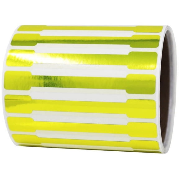 Gold Metallic Safety Tamper Evident Labels | 4" x 0.5" Special Shape - 500 Pack | InStockLabels.com