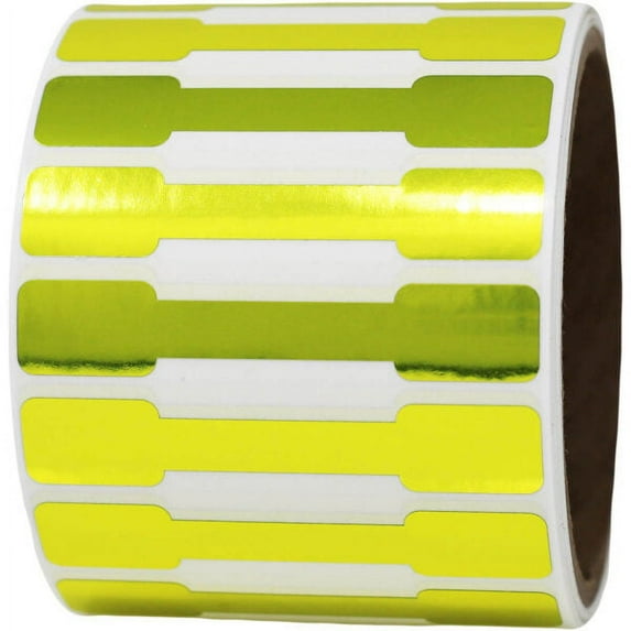 Gold Metallic Tamper Evident Labels | 0.5" x 2.75" Special Shape - 500 Pack | InStockLabels.com