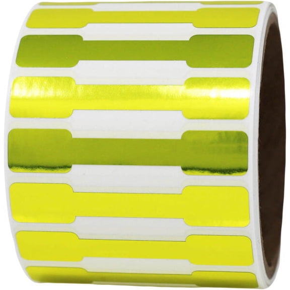 Gold Metallic Tamper Evident Labels | 0.5" x 2.75" Special Shape - 500 Pack | InStockLabels.com