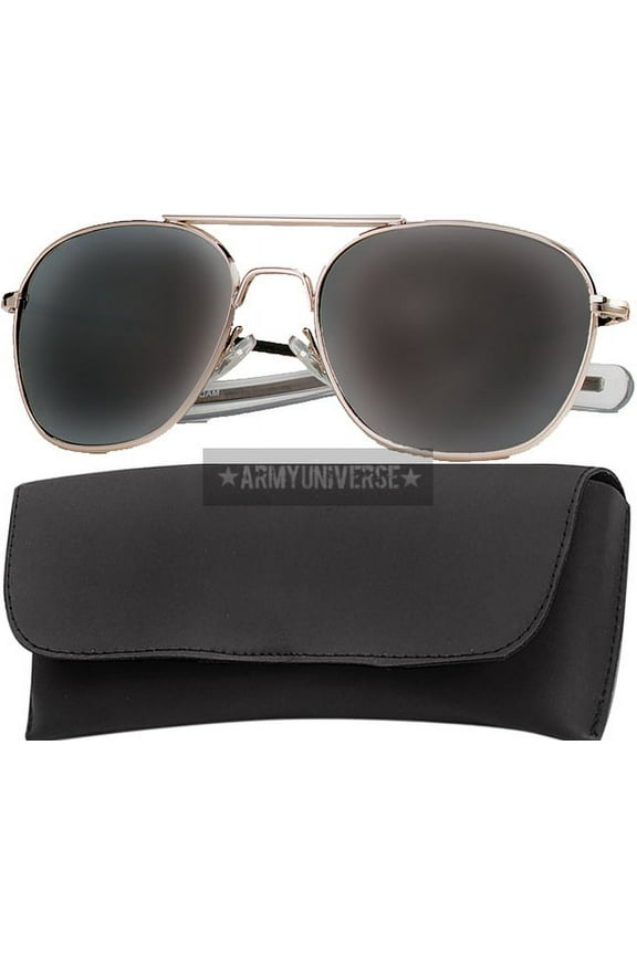 Gold Military 58mm Pilots Aviator Sunglasses Smoke Lenses