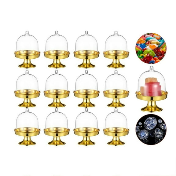 Gold Mini Cupcake Stand,Portable Plastic Cupcake Stand Plate Dome Cover,12pack Dessert Display Plate with Clear Lid for Wedding,Birthday