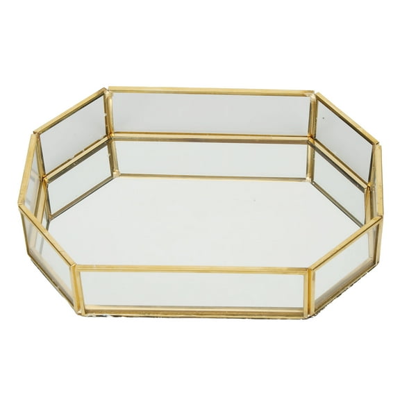 Gold Mini Octagonal Tray Storage Box Storage Tray Bottom with Velvet Mirror Suitable for Home Decoration Storage