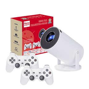 Gold Mini Projector with Retro Gaming Console, 2 Retro Game Sticks, Portable Projector with 30,000 Built-In Retro Games