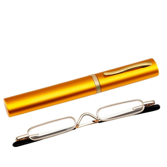 Gold Mini Small Pen Case Holder Reading Glasses +2.00 Portable HD Ultralight Small Rectangle Readers Spring Hinge Metal Presbyopia Glasses with Case