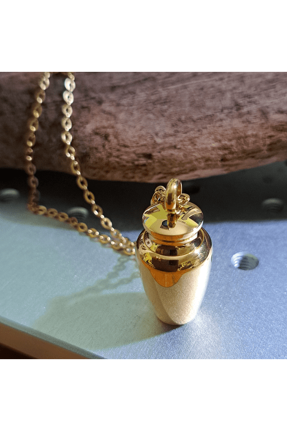 Gold Mini Urn Necklace Personalized Stainless Steel Cremation Pendant for Ashes, Memorial Keepsake Jewelry for Adults