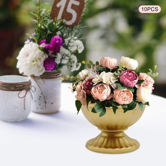 Gold Mini Vases 10 Pack, Small Metal Flower Arrangement Vases for Wedding Centerpieces, Table Decorations, Party Favors  Trumpet Shape Iron Bud Vases for Artificial/Fresh Flowers, Home Decor (Gold)