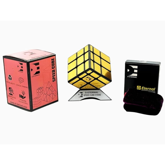 Gold Mirror Cube 3x3 High Speed Magic Puzzle Cube 3 by 3 Magic Puzzle Cube (Gold Mirror with Cube Stand & Bag)