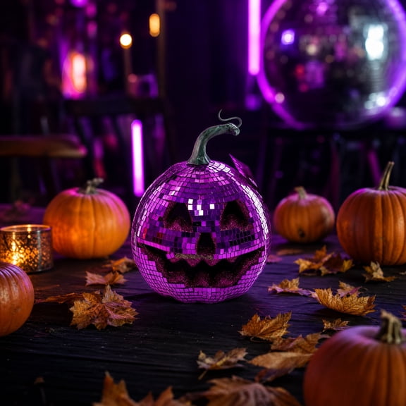 Gold Mirror Pumpkin Ornament Sparkling Glass Tile Pumpkin Decor Modern Halloween Tabletop Decoration Reflective Centerpiece for Mantel Shelf Coffee Table Counter Fall Home Party Display