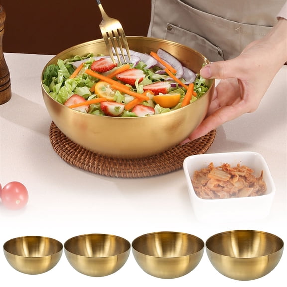 Gold Mixing Bowls, Stainless Steel Mixing Bowls, Large Mixing Bowl, Big Salad and Serving Bowls, Kitchen Food Storage Containers for Cooking, Baking, Prepping, Serving, No Lids, 5.9inch