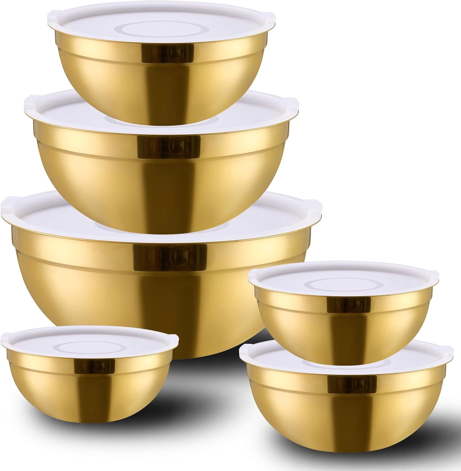 Gold Mixing Salad Bowls With Lids Set of 6, Stainless Steel Nesting Bowl with white Lid,Dishwasher Safe,Home kitchen Mixing Prepping Storing Serving,size of 5.5, 3.6, 2.1, 1.5, 1.1,0.8,Qt - Walmart.com