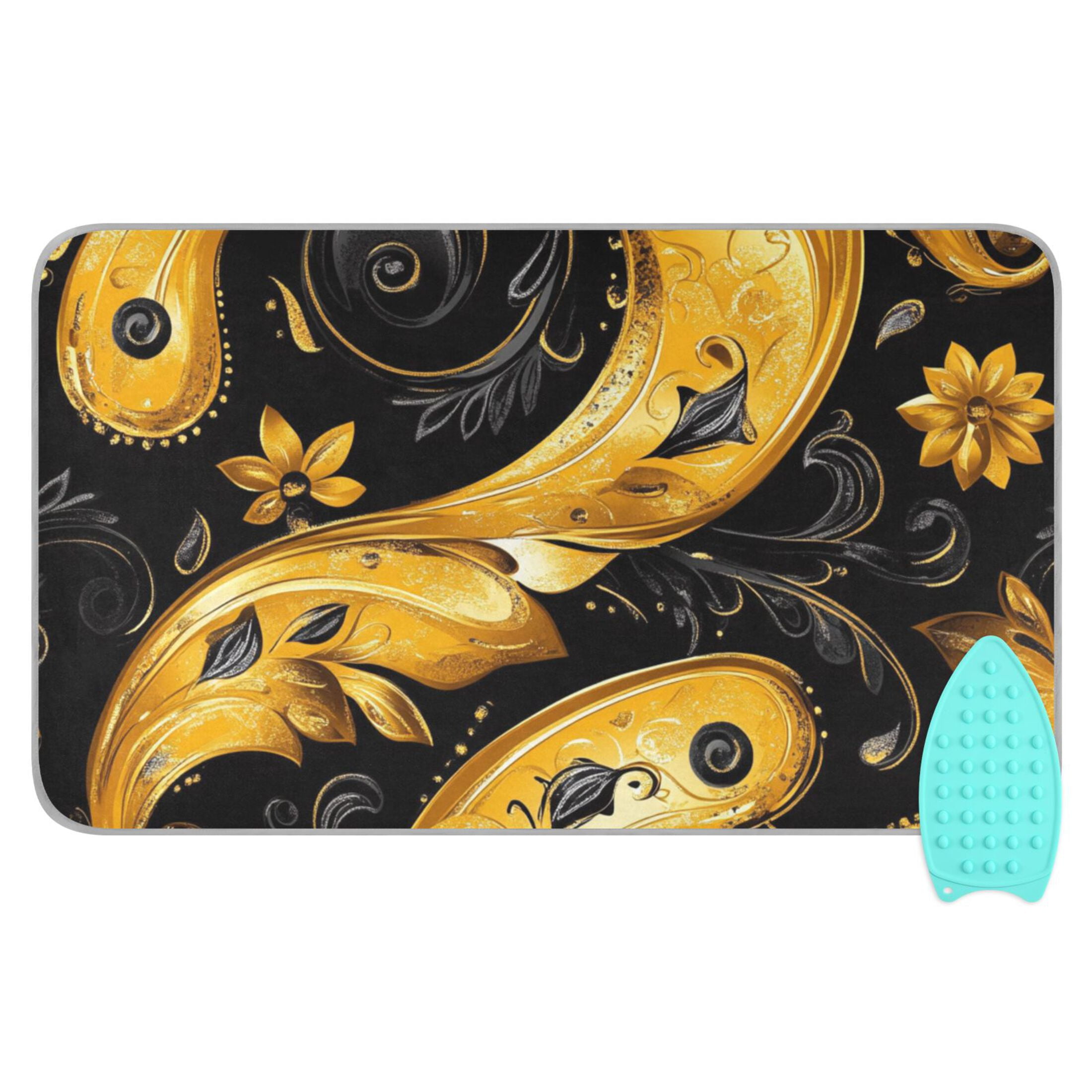 Gold Modern Art Deco Ironing Mat Blanket for Table Top Travel Portable Ironing Board Pad 47.2x27.6 Inch