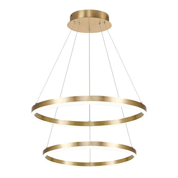 Gold Modern LED Chandelier for Dining Room, (19.69"+15.7") 2-Rings Circular Flush Mount Ceiling Chandelier Light Dimmable Pendant Light with Remote Control for Living Room Entrance Foyer