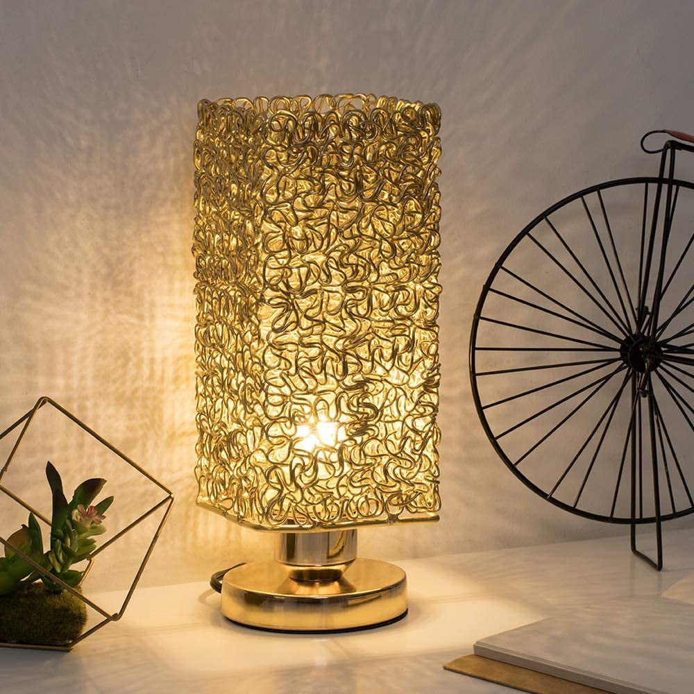 Gold Modern Nightstand Lamp with Square Wiring Shade