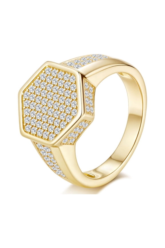 Gold Moissanite Ring Men's Wedding Band D Color VVS1 Clarity Lab Created Diamond Rings for Men 925 Sterling Silver Ring Mens Jewelry Size 7-12