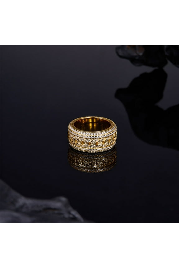 Gold Moissanite Ring for Men S925 Sterling Silver Rotating Ring D Color VVS1 Clarity Lab Mens Diamond Band Size 7-11
