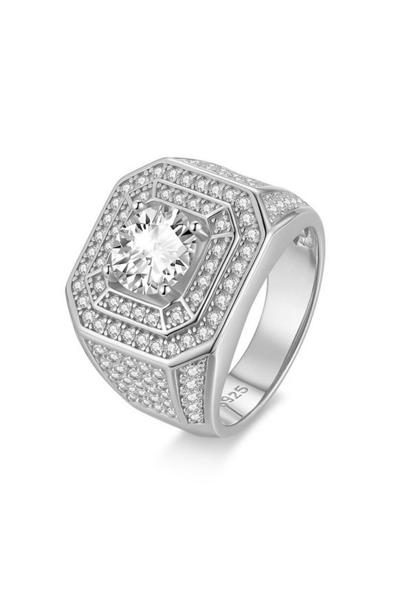 Gold Moissanite Rings for Men 925 Sterling Silver Band 2 Carat Trendy Domineering Moissanite Wedding Ring Men D Color VVS1 Clarity Created Diamond Rings for Him Size 8-12