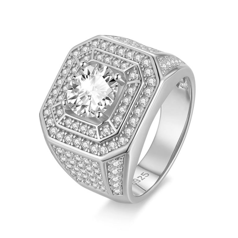 Men's 925 Sterling Silver Cubic Zirconia Eternity Ring – Brilliant Cut Square #8-12 With Box