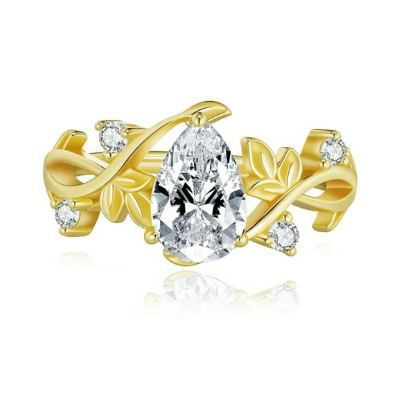Gold Moissanite Rings for Women 1.5 Carat D Color VVS1 Clarity Pear Engagement Ring 925 Sterling Silver Vine Fligree Leaves Wedding Band Ring Size 5-9