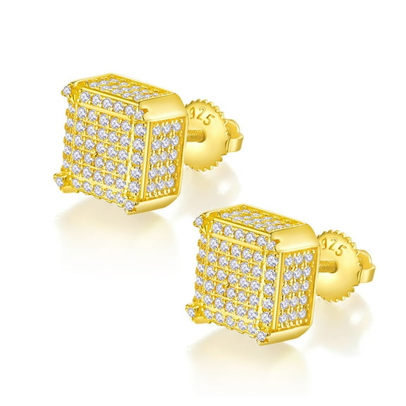 Gold Moissanite Stud Earrings for Women Men 1.1cttw D Color VVS1 Clarity 925 Sterling Silver Moissanite Studs Earring Round Cut Lab Created Diamond Earrings Studs for Women Men