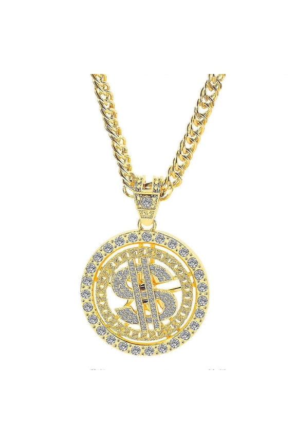 Gold Money Chain Dollar Sign Necklace Rotatable Rapper Hip Hop Fake Chain Gift For Boyfriend Brother Father Husband