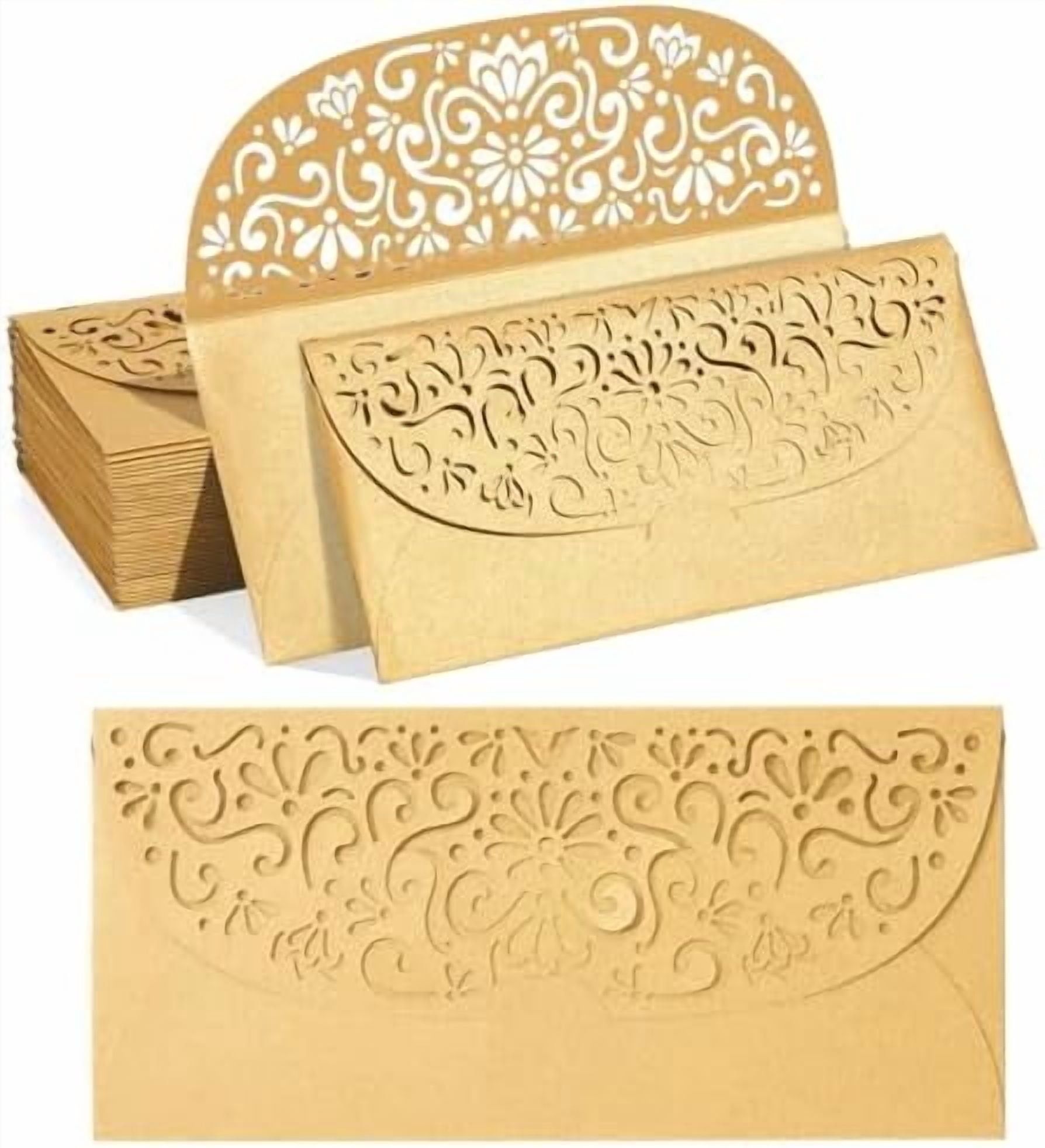 Gold Money Envelopes for Cash Gifts - 6.8 x 3.3 in, Gold Laser-Cut ...