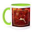 thumbnail image 1 of 3dRose, Gold Monkey Leaping, Fire and Lights, Orange, Red, Sign of the Monkey, 11oz Two-Tone Green Mug, 1 of 7