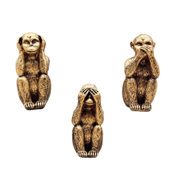 Decorative Gold Monkey Statues Set See Not Hear Not Speak Not Evil for Bookshelves and Home Ornamentation