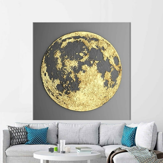 Gold Moon Canvas Print, 3d Printed Canvas, Canvas Home Decor, Large Canvas, Modern Canvas Art, Minimal Art, Abstract Moon 3D Canvas, Canvas Wall Decor - White Framed