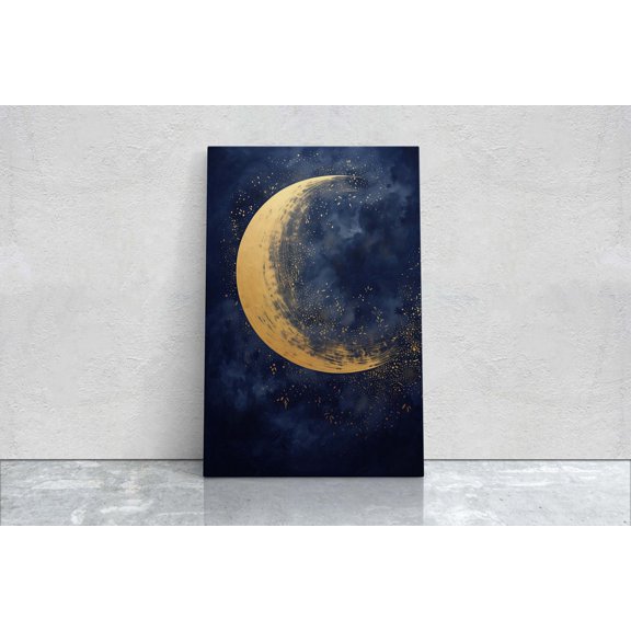 Gold Moon On Indigo Moon Circle Indigo Celestial Space Gallery Wall Decor Unframed Paper Print