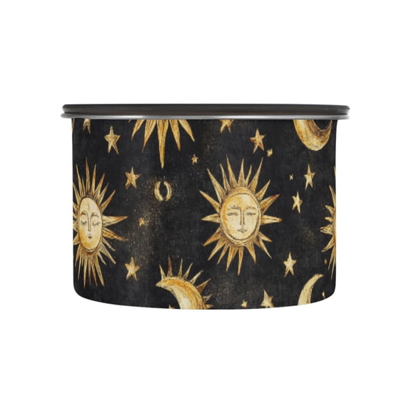 Gold Moon Star Sun Alchemy Airtight Coffee Bean Canister 17oz Food Storage Containers with Lids For Gournd, Tea, Sugar, Flour, Rice, Cereal, Candy Cookie Jar