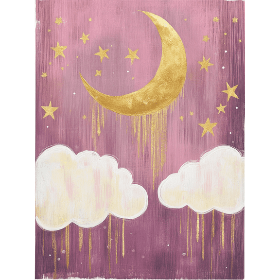 Gold Moon and Clouds Canvas Wall Art Perfect for Bedroom Living Room Bathroom Nursery and Office Decor.