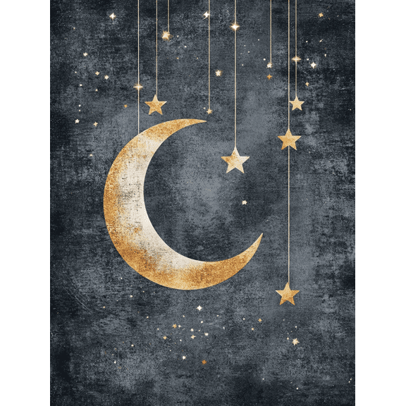 Gold Moon and Stars Canvas Wall Art Suitable for Bedroom Decoration Living Room Decor Dining Room Decor Office Decor and Gallery Wall Decor.