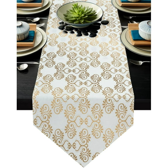 Gold Moroccan Pattern Damask Table Runners Modern Home Kitchen Dining Tablecloths Wedding Party Table Decoration Table Runner