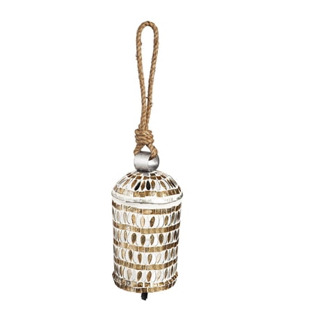 Evergreen Gold Mosaic Glass Bell Chime- 4 x 4 x 17 Inches Outdoor Decor for Homes, Yards and Gardens