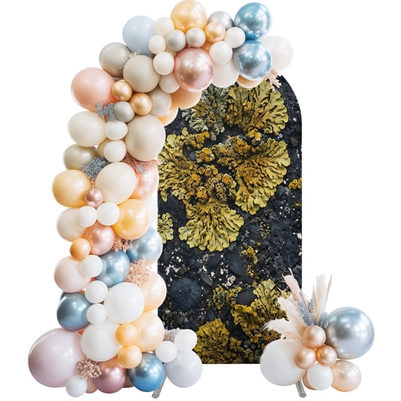 Gold Moss Arch Backdrop Cover 6 FT Stones Rustic Nature Art Stretchy Elastic Arch Stand Covers Spandex Arched Background Birthday Wedding Party Decoration (No Stand)